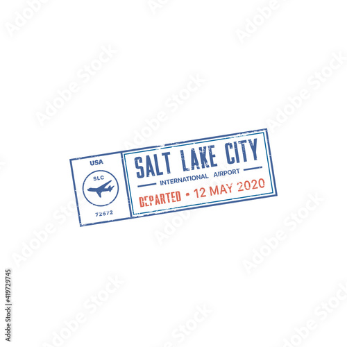 Passport stamp travel visa or customs of USA, America international airport city departure, vector isolated sign. US Salt Lake City of Utah state destination, immigration customs passport stamp