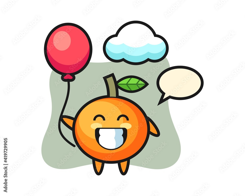 Mandarin orange mascot illustration is playing balloon
