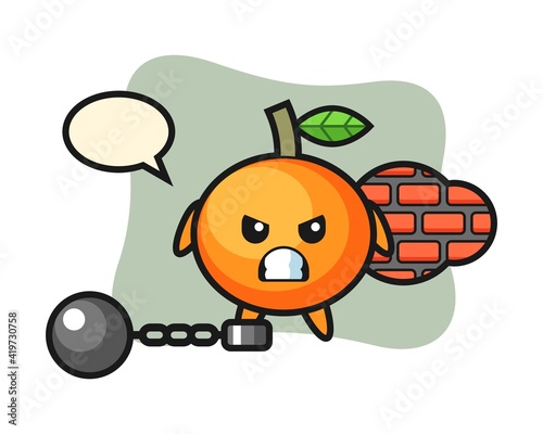 Character mascot of mandarin orange as a prisoner