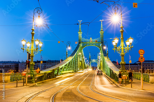 Liberty Bridge in Budapest at night, Hungary