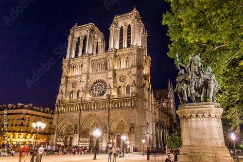 Notre Dame cathedral in Paris at night