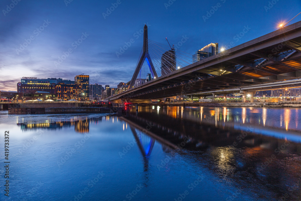USA, Massachusetts, Boston. Leonard P. Zakim Bridge at dawn.