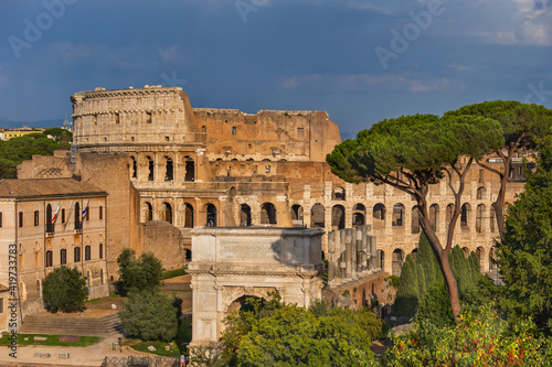 Italy, Rome, View of Colosseum and Arch of Titus photo