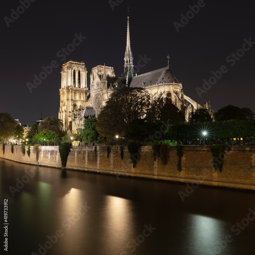 Wallpaper Mural France, Ile-de-France, Paris, Long exposure of Seine canal at night with Notre-Dame de Paris in background Torontodigital.ca