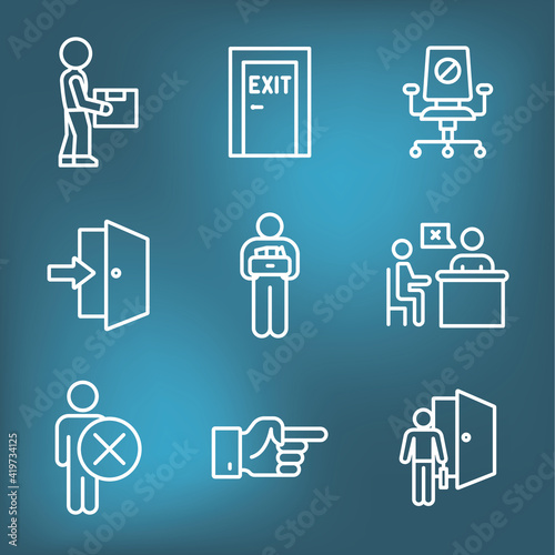 Job Loss, Downsizing, Getting Fired, and Unemployment due to Covid 19 or Coronavirus Icon Set