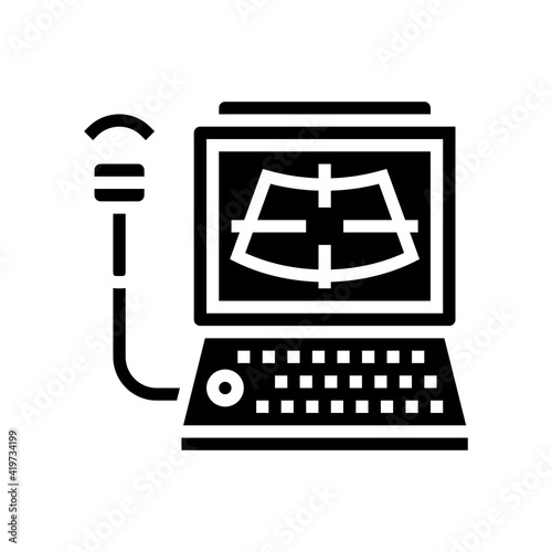 ultrasound radiology computer glyph icon vector. ultrasound radiology computer sign. isolated contour symbol black illustration