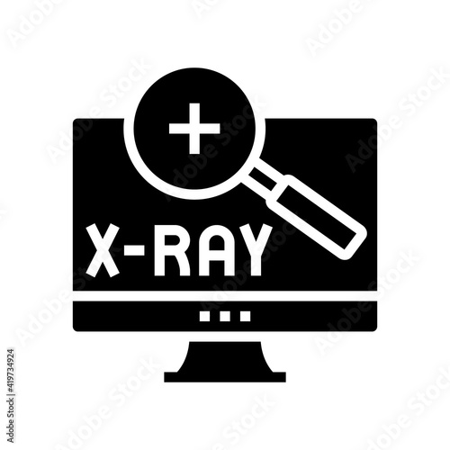 x-ray radiology researching on computer screen glyph icon vector. x-ray radiology researching on computer screen sign. isolated contour symbol black illustration