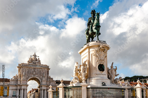 Portugal, Lisbon, Equestrian statue of King Jos I and Arco da Rua Augusta at Praa do Comrcio photo