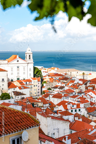 Portugal, Lisbon, View of Alfama buildings from Miradouro of Santa Luzia photo