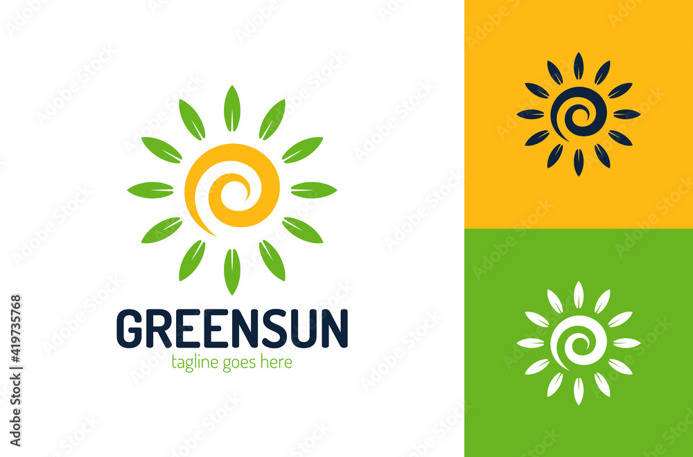 Fototapeta premium Eco leaf Sun Logo Design Vector Template. Eco Sun Logo Template Design Vector