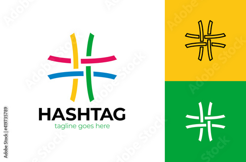 Hash tag simple origami paper icon. Logo material design. hashtag logo design vector icon