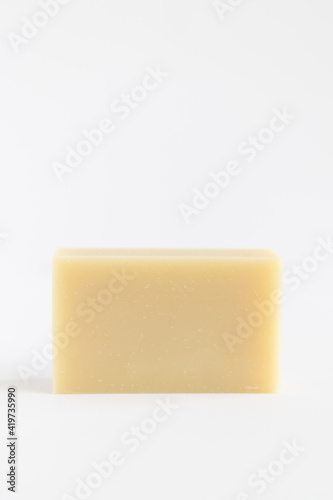 bar of natural hand soap on white background