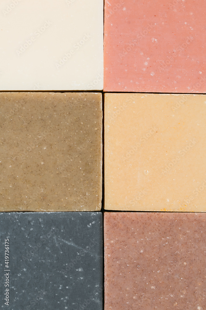 Fototapeta premium Natural bars of homemade soap on white background