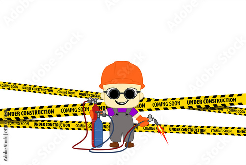 Under Construction Concept with welder with acetylene torch