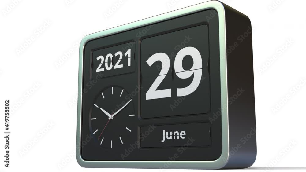 June 29 date on the flip clock calendar, 3d animation June 29 date on the flip clock calendar, 3d animation