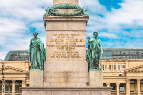 Germany, Baden-Wurttemberg, Stuttgart, Text and statues of Jubilaumssaule column photo