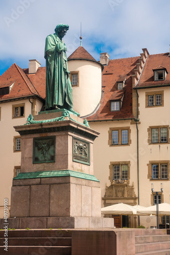 Germany, Baden-Wurttemberg, Stuttgart, Statue of Friedrich Schiller at Schillerplatz photo