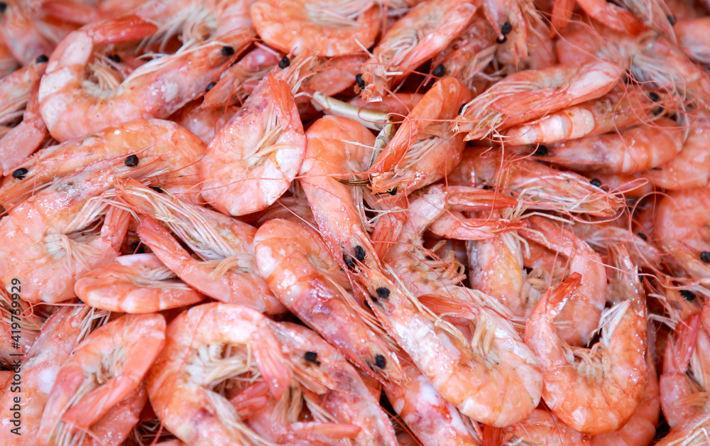 Many cooked prawns together Many cooked prawns together