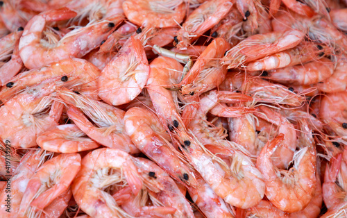 Many cooked prawns together