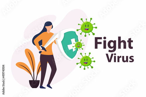 Vector illustration fight covid-19 corona virus. cure corona virus. people fight virus concept. corona viruses vaccine concept. end of 2019-ncov. don't be afraid of the corona virus concept. © Hugs