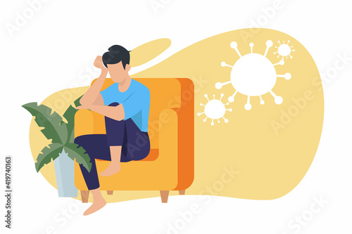 Corona virus - staying at home (self-isolation). Home Quarantine illustration. Corona virus self-quarantine. Isolation period at home. Self-isolation shield from coronavirus. Vector.