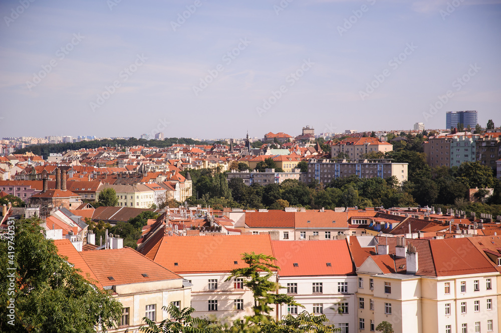 beautiful view on Prague and the red roofs
