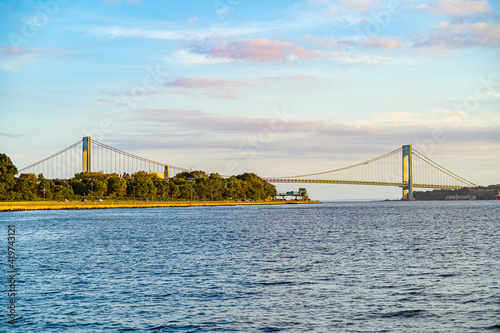 Beautiful waterfront, sky and clouds view of Gravesend Bay in Brooklyn, New York photo