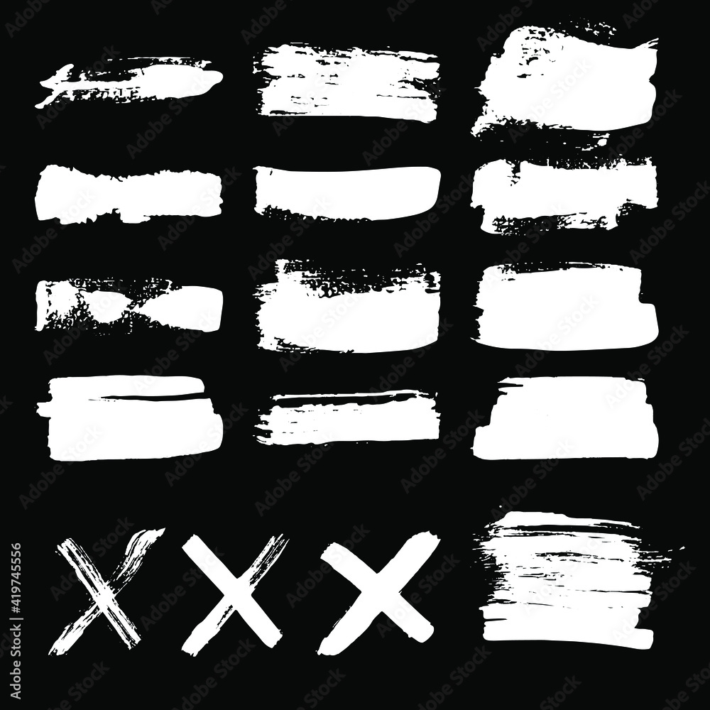 Set of white grunge paintbrush elements. Vector illustration. Brush strokes. Dirty artistic design collection for border frames, sign, banners, symbol, prints, web and template. Isolated. Set of white grunge paintbrush elements. Vector illustration. Brush strokes. Dirty artistic design collection for border frames, sign, banners, symbol, prints, web and template. Isolated.