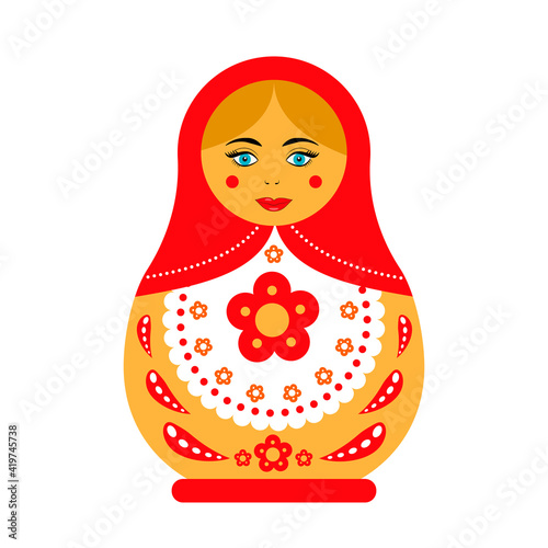 Russian doll Matryoshka isolated on white. Traditional Russian souvenir. Flat vector icon.