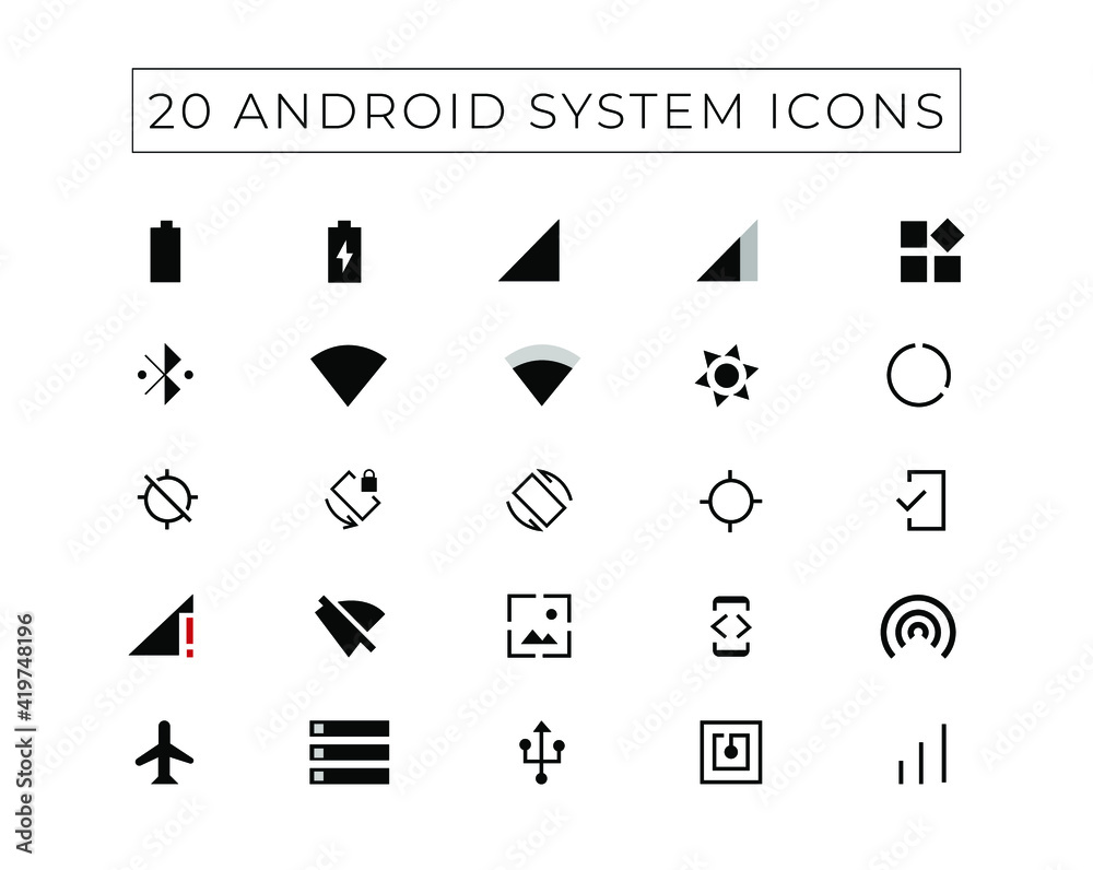 Vetor de android icon set with line art stoke, android system icon ...