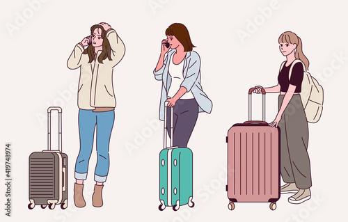 A woman with a suitcase is a character.