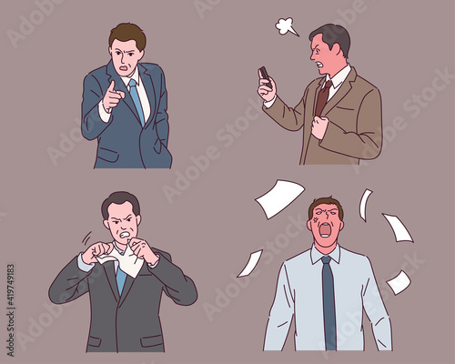The boss is angry with various expressions.