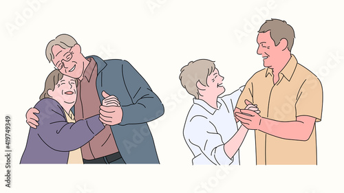 Happy old life. A senior couple is dancing romantically.