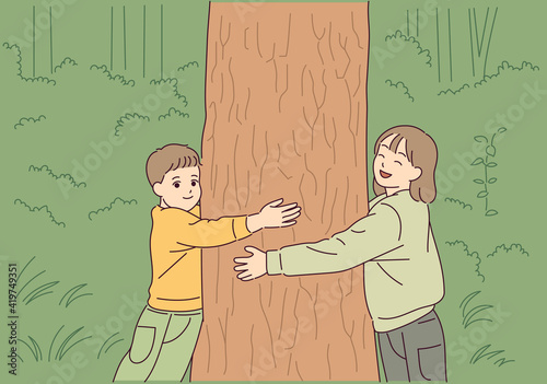 The children are hugging the tree with love for the tree.
