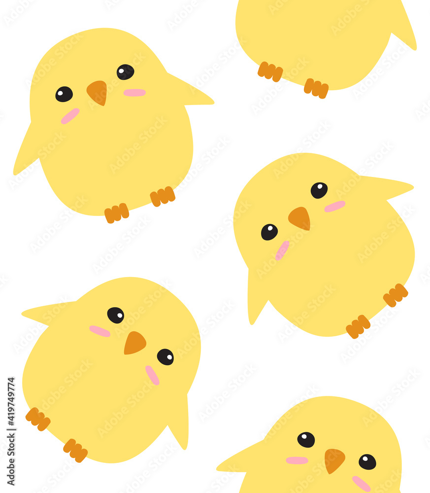 Vector seamless pattern of hand drawn doodle flat chick isolated on white background