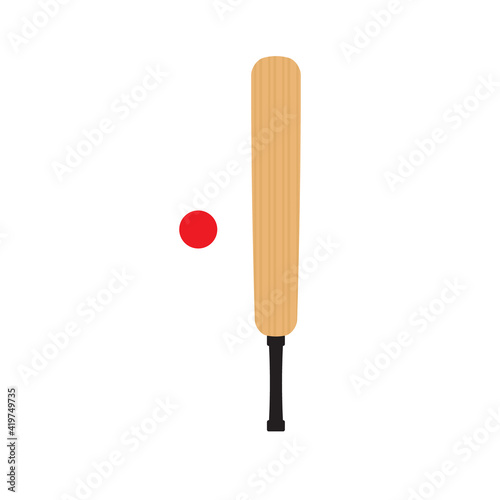 Vector flat cartoon colored cricket bat and ball isolated on white background