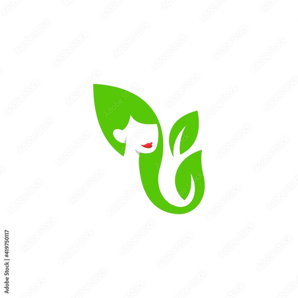 Beauty Woman Leaf Logo Design Beauty Woman Leaf Logo Design