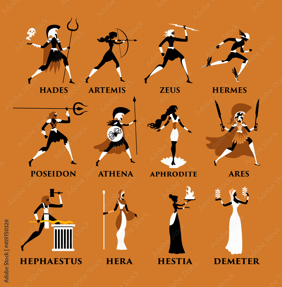 Syge person Kærlig jeg er sulten greek mythology orange and black figures olympus gods Stock Vector | Adobe  Stock