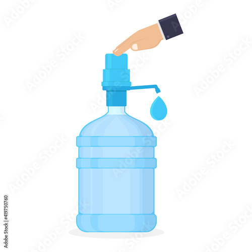 Drinking water, hand push gallon drinking water pump on white background, vector illustration