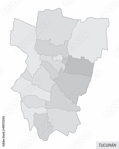 The Tucuman province isolated map divided in departments, Argentina