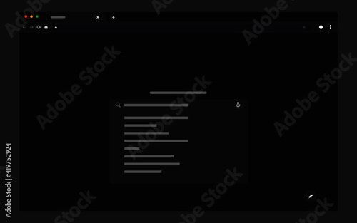 Web Browser flat UI design on white background, dark version, search engine illustration