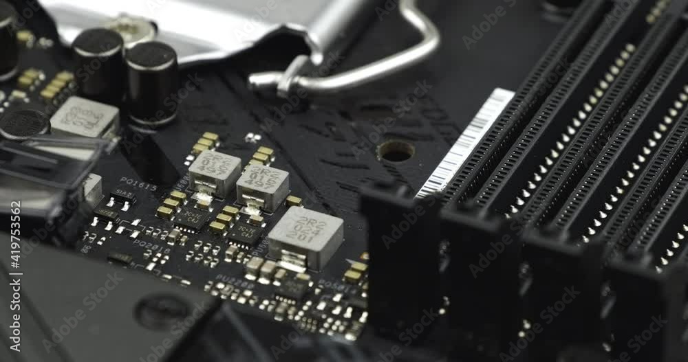 Truck shot of CPU Processor and RAM Socket. Circuit board with capacity, Computer Motherboard with electronic capacity components device Truck shot of CPU Processor and RAM Socket. Circuit board with capacity, Computer Motherboard with electronic capacity components device