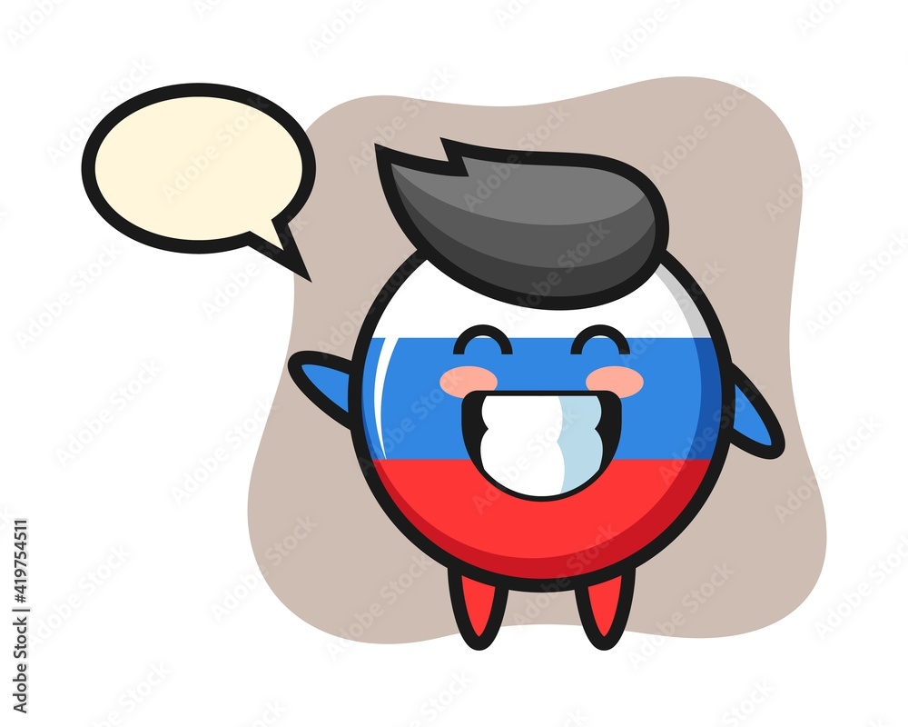 Russia flag badge cartoon character doing wave hand gesture