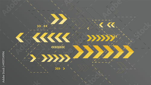 Abstract yellow arrows sign on dark background