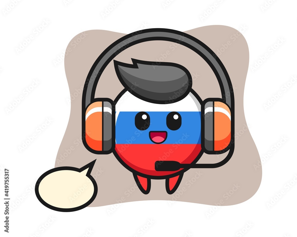Cartoon mascot of russia flag badge as a customer service
