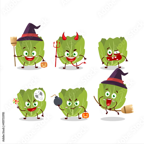 Halloween expression emoticons with cartoon character of romain letuce