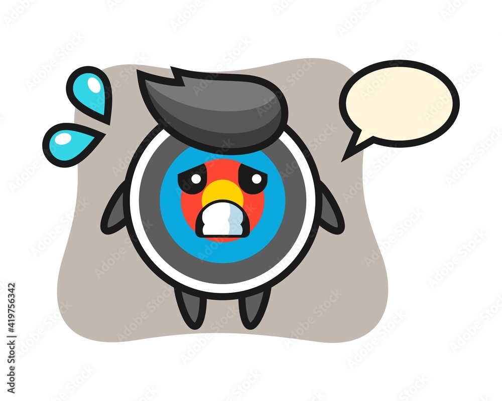 Target archery mascot character with afraid gesture Target archery mascot character with afraid gesture