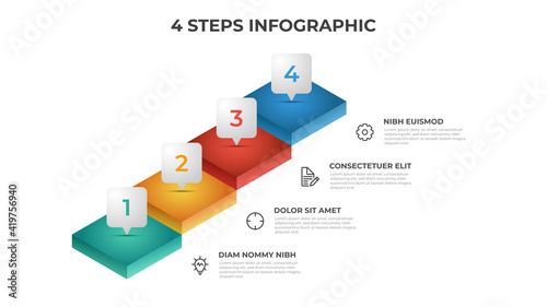 4 steps infographic template with stairs, layout element for presentation workflow, diagram, etc photo