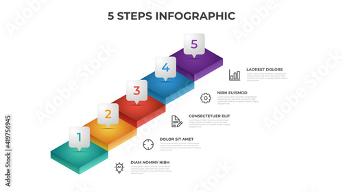 5 steps infographic template with stairs, layout element for presentation workflow, diagram, etc photo
