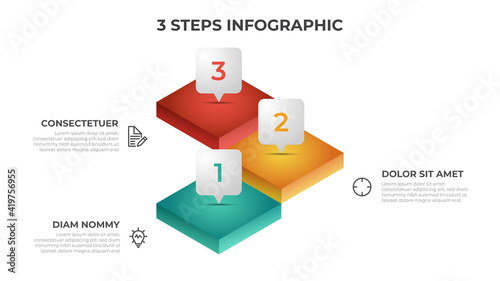 3 steps infographic element template with 3 stack of stairs, layout vector for presentation, diagram, chart, etc